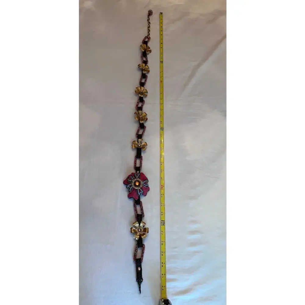 Mary Frances Belt Necklace Boho Beaded Flowers Adjustable Link Vintage 90s